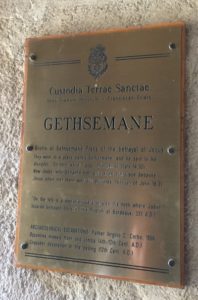 Plaque in the Gethsemane Cave in Jerusalem.