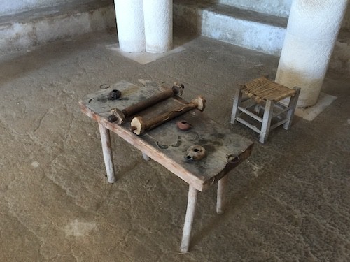The central table in the synagogue at Nazareth Village where Torah scrolls and scrolls of the prophets could be read