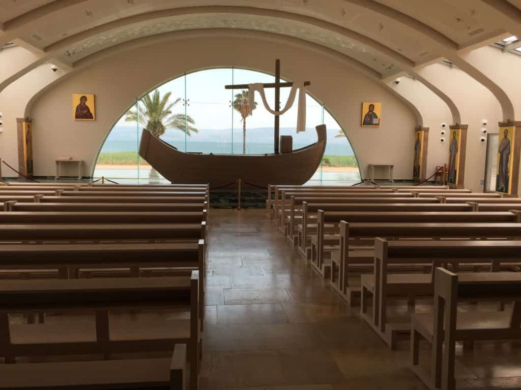 Chapel at Magdala on the shores of the Sea of Galilee. The chapel features images of the 12 disciples of Jesus.