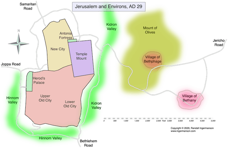 Map of Jerusalem and the Mount of Olives