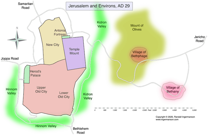 Map of Jerusalem and the Mount of Olives